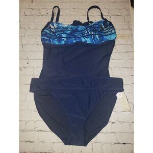 Nwt Peyton & Parker Women's Size 2X Tankini 2pc Swimsuit Navy Tie-Dye Print
